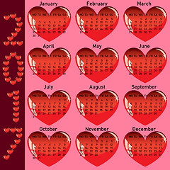 Image showing Stylish calendar with red hearts for 2017