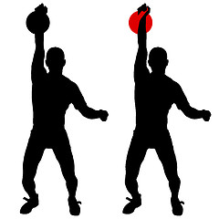 Image showing Silhouette muscular man holding kettle bell.  illustration.