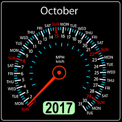 Image showing year 2017 calendar speedometer car. October