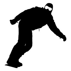 Image showing Black silhouettes  snowboarders on white background. 