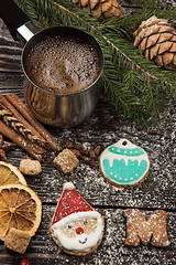 Image showing Gingerbreads and coffee for new years or christmas