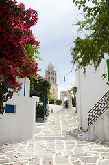 Image showing Lefkes Paros Greek Island scene with Agia Triada church and typi