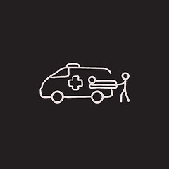 Image showing Man with patient and ambulance car sketch icon