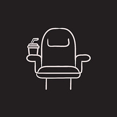 Image showing Cinema chair with disposable cup sketch icon.