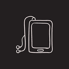 Image showing Tablet with headphones sketch icon.