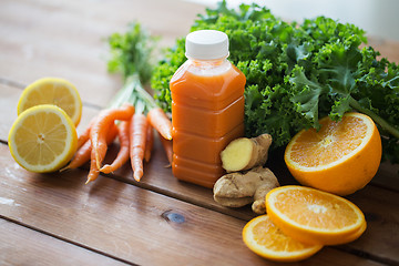 Image showing bottle with carrot juice, fruits and vegetables