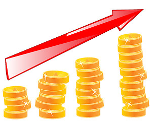 Image showing Coins and arrow of the profit