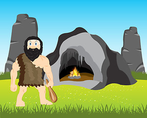 Image showing Ancient person beside caves