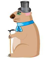 Image showing Woodchuck in hat with walking stick