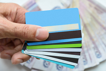 Image showing Bank cards and banknote