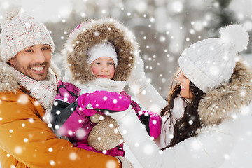 Image showing happy family with child in winter clothes outdoors