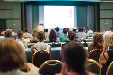 Image showing Audience in lecture hall participating at business conference.