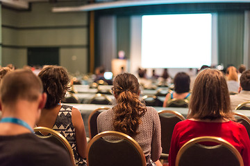 Image showing Audience in lecture hall on scientific conference.