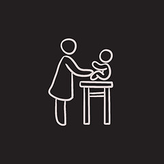 Image showing Woman taking care of baby sketch icon.
