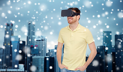 Image showing happy man in virtual reality headset or 3d glasses