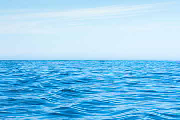 Image showing Wavy blue ocean with blue sky