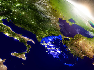 Image showing Greece with flag in rising sun