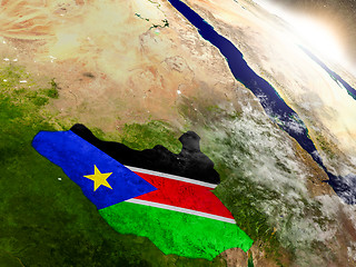 Image showing South Sudan with flag in rising sun