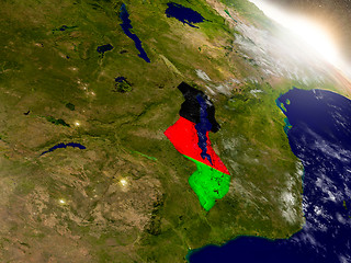 Image showing Malawi with flag in rising sun