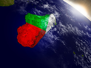 Image showing Madagascar with flag in rising sun