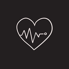 Image showing Heart with cardiogram sketch icon.