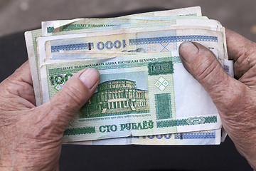 Image showing Belarusian money in hands