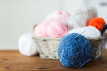 Image showing basket with knitting needles and balls of yarn