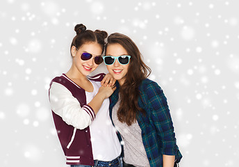 Image showing happy smiling pretty teenage girls in sunglasses