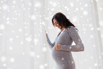 Image showing happy pregnant woman with big belly