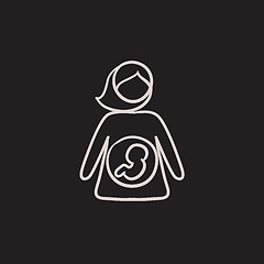 Image showing Baby fetus in mother womb sketch icon.