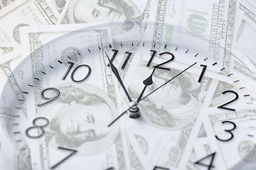 Image showing clock over money with double exposure