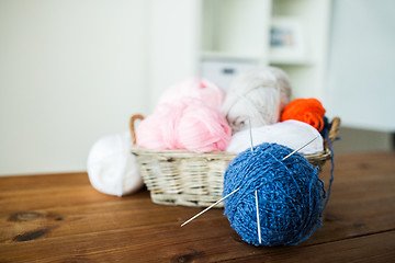 Image showing basket with knitting needles and balls of yarn