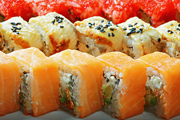 Image showing Different sushi rolls closeup