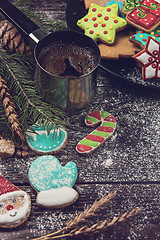 Image showing Gingerbreads and coffee for new years or christmas