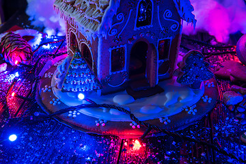 Image showing Gingerbread house with lights