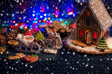 Image showing Gingerbread house with lights