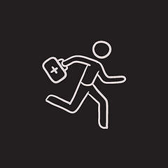 Image showing Paramedic running with first aid kit sketch icon.