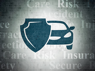 Image showing Insurance concept: Car And Shield on Digital Data Paper background