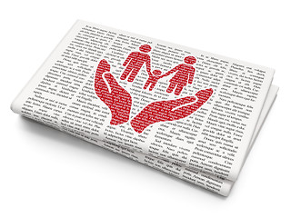 Image showing Insurance concept: Family And Palm on Newspaper background