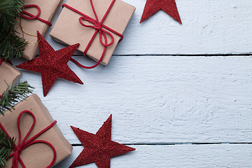 Image showing Boxes with presents, red stars