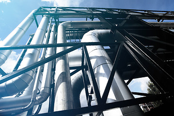 Image showing different size and shaped pipes and valves at a power plant 