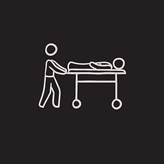 Image showing Man pushing stretchers sketch icon.