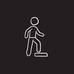 Image showing Man doing step exercise sketch icon.