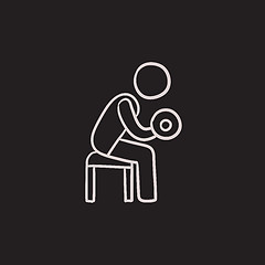 Image showing Man exercising with dumbbells sketch icon.