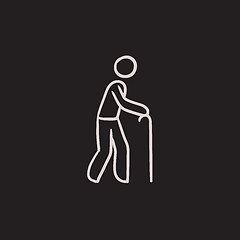 Image showing Man with cane sketch icon.