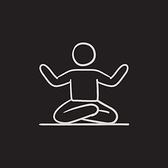 Image showing Man meditating in lotus pose sketch icon.