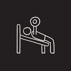 Image showing Man lifting barbell sketch icon.