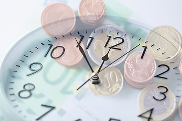 Image showing clock over euro money with double exposure