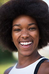 Image showing Close up portrait of a beautiful young african american woman sm