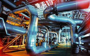 Image showing Industrial zone, Steel pipelines and valves